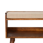 Elegant Chestnut Wood Linen Nordic Storage Bench.