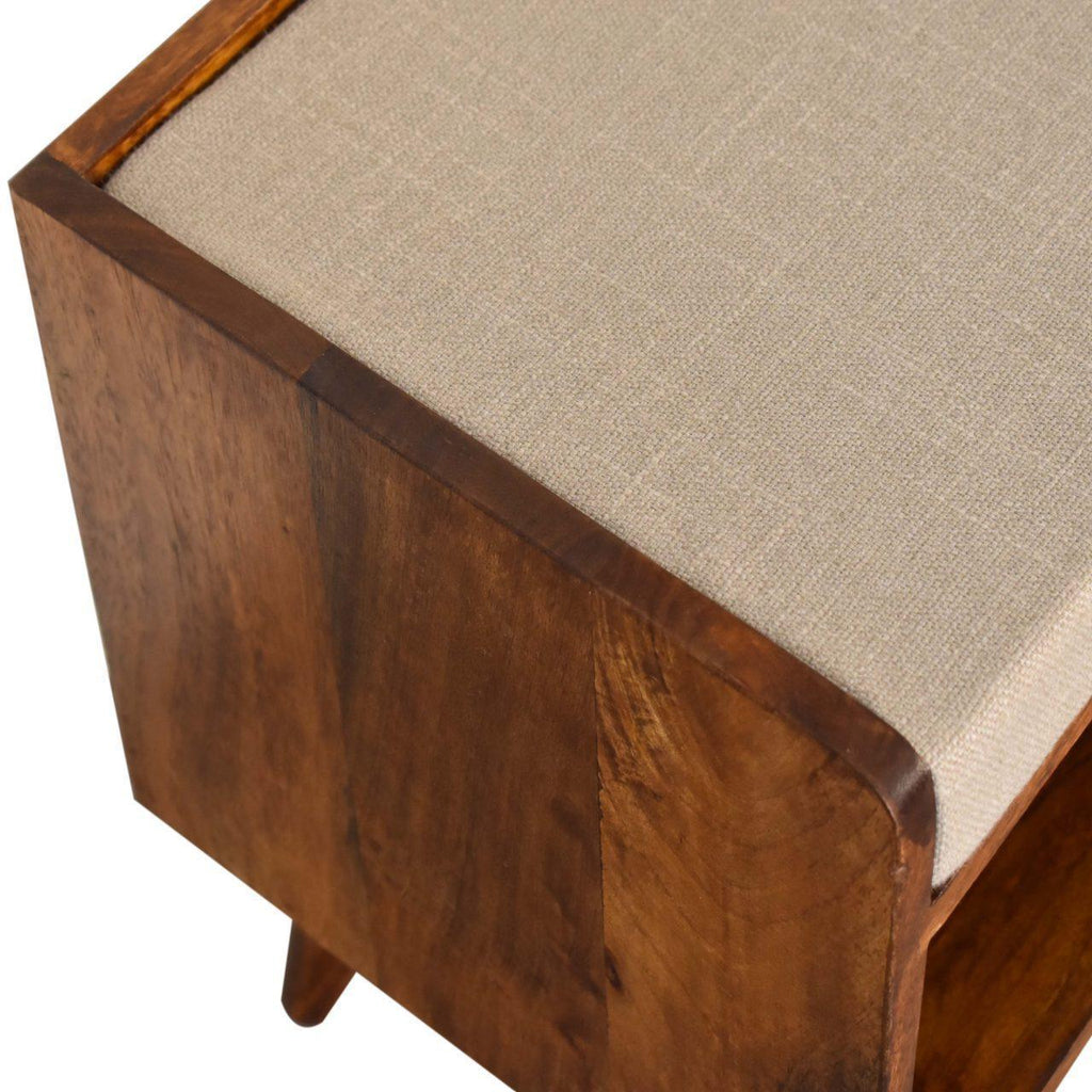 Elegant Chestnut Wood Linen Nordic Storage Bench.