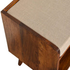 Elegant Chestnut Wood Linen Nordic Storage Bench.