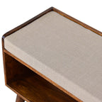 Elegant Chestnut Wood Linen Nordic Storage Bench.