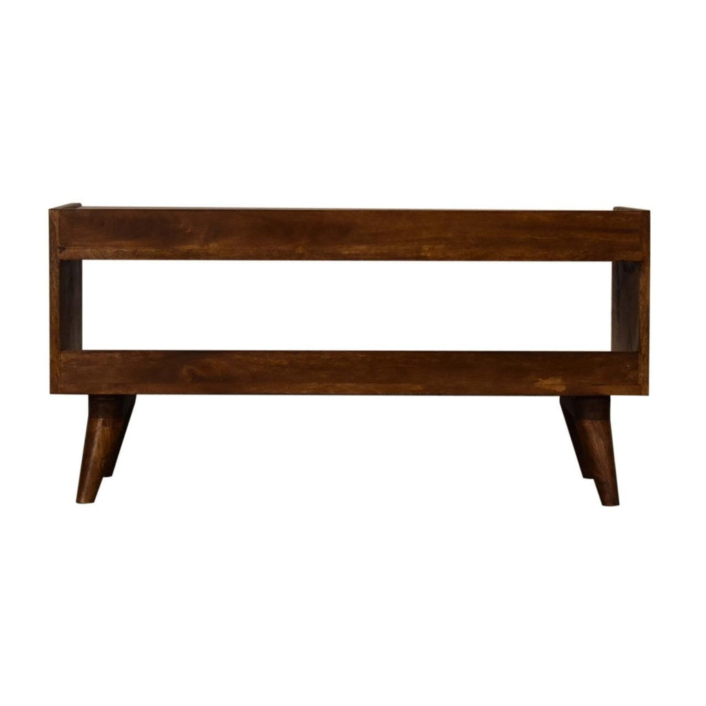 Elegant Chestnut Wood Linen Nordic Storage Bench.