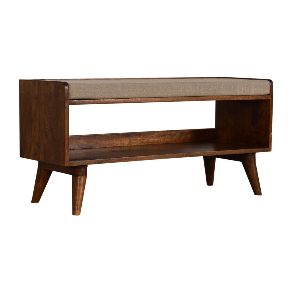 Elegant Chestnut Wood Linen Nordic Storage Bench.