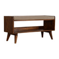 Elegant Chestnut Wood Linen Nordic Storage Bench.