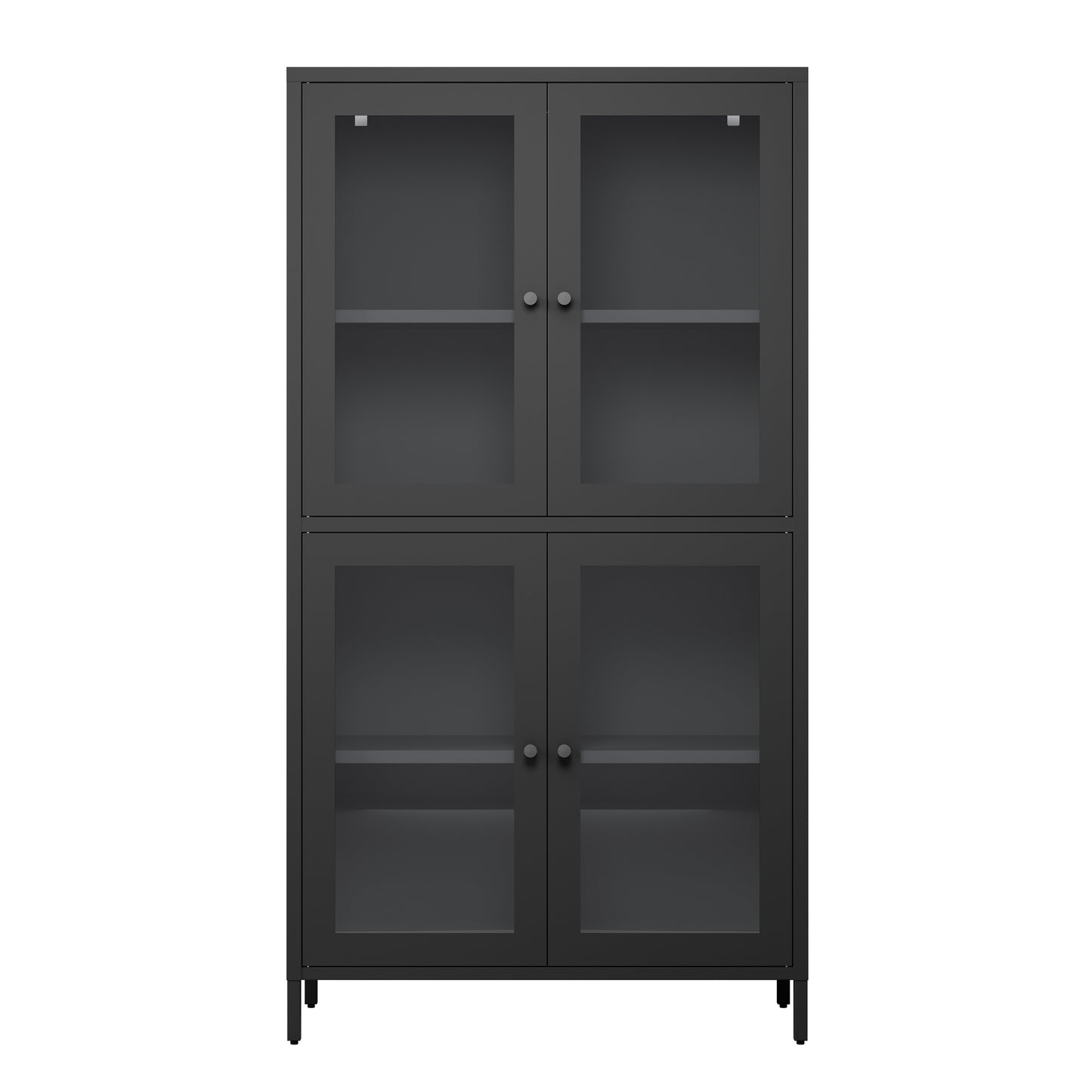Classic Metal Storage Cabinet Display Cabinet with 4 Glass Doors 4 Shelves Cabinet Bookcase Side Cabinet for Home Office Living Room Kitchen Hallway - Black, Flat Tempered Glass