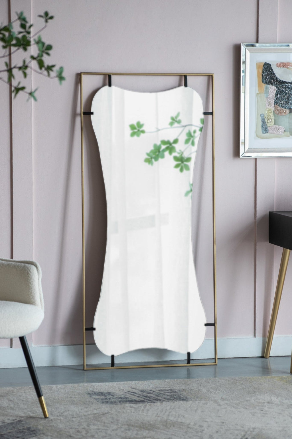 28x1.5x60" Poppy Mirror with Gold Metal Frame Contemporary Design Wall Decor for Bathroom, Entryway - Groovy Boardz