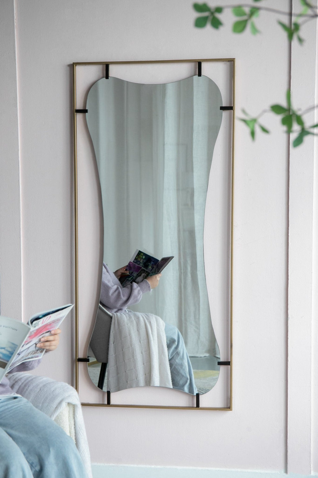 28x1.5x60" Poppy Mirror with Gold Metal Frame Contemporary Design Wall Decor for Bathroom, Entryway - Groovy Boardz