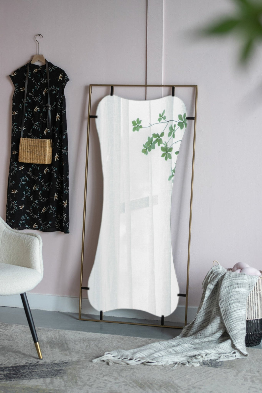 28x1.5x60" Poppy Mirror with Gold Metal Frame Contemporary Design Wall Decor for Bathroom, Entryway - Groovy Boardz