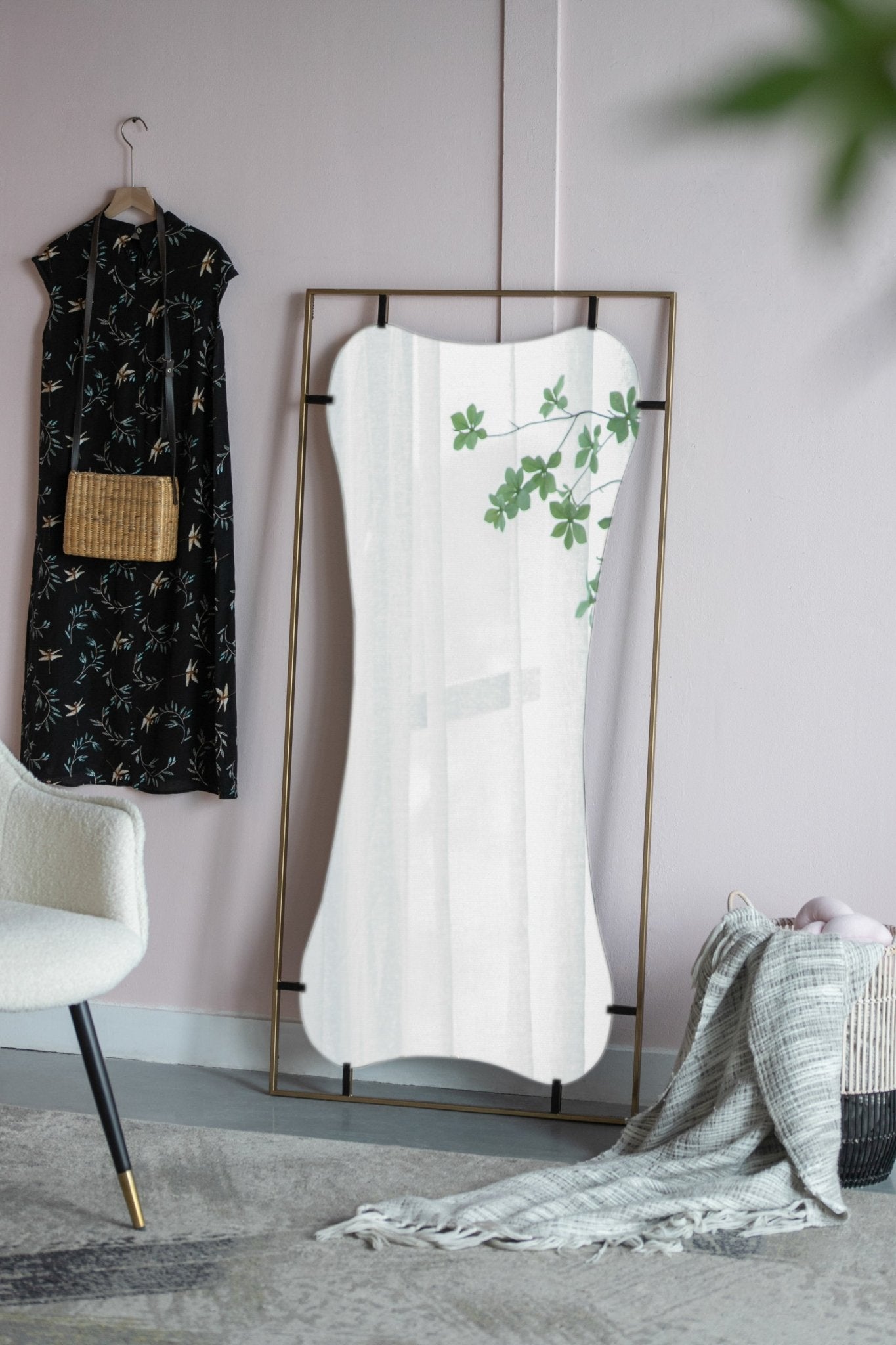 28x1.5x60" Poppy Mirror with Gold Metal Frame Contemporary Design Wall Decor for Bathroom, Entryway - Groovy Boardz