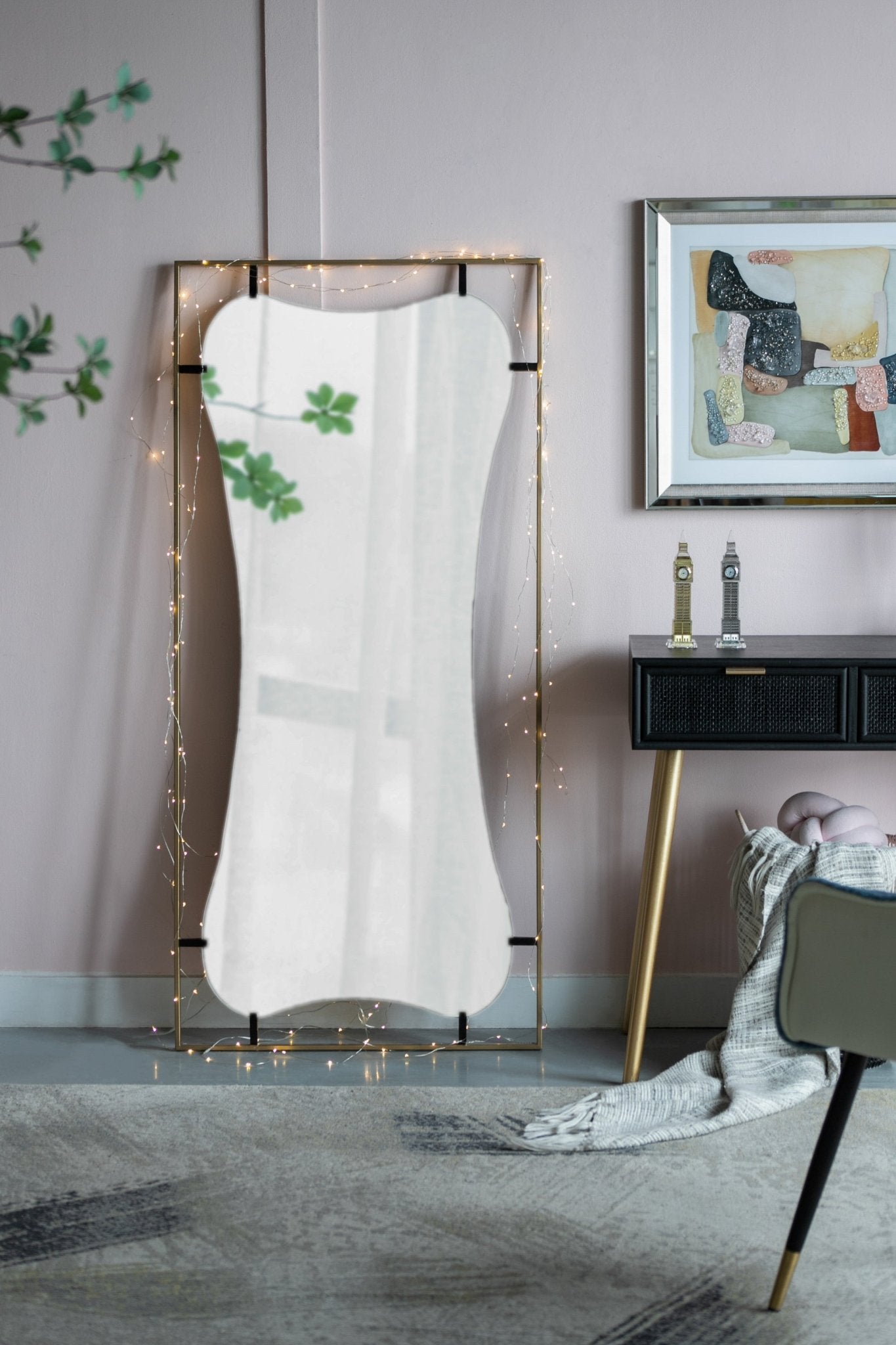 28x1.5x60" Poppy Mirror with Gold Metal Frame Contemporary Design Wall Decor for Bathroom, Entryway - Groovy Boardz