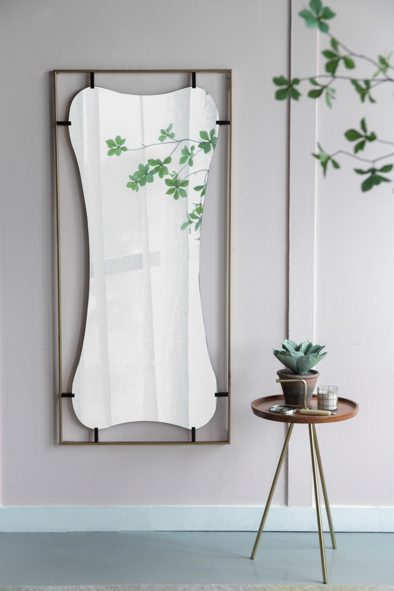 28x1.5x60" Poppy Mirror with Gold Metal Frame Contemporary Design Wall Decor for Bathroom, Entryway - Groovy Boardz