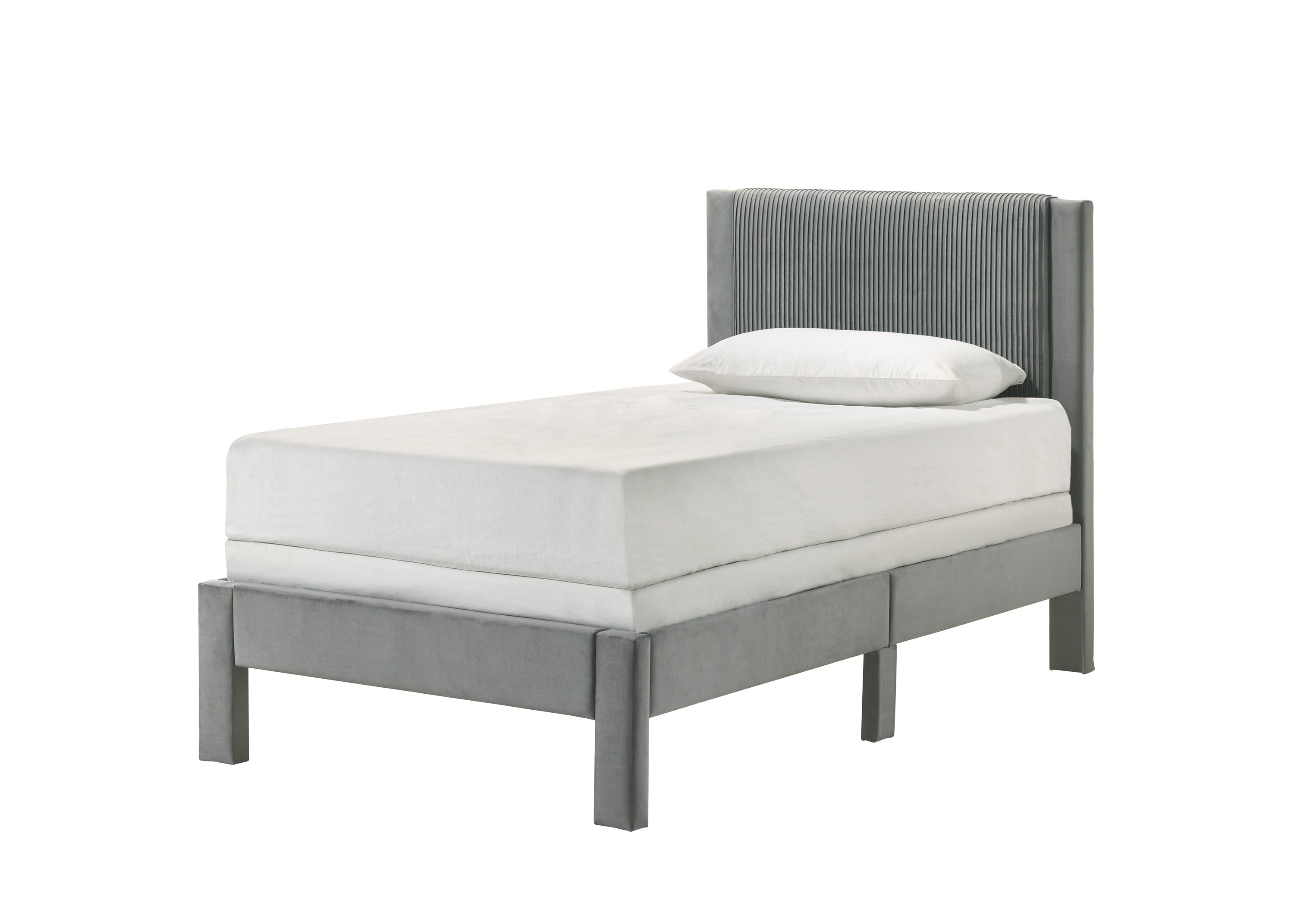 1pc Contemporary Plush Upholstered Headboard Ribbed Texture Low-profile Frame Unobtrusive Legs Youth Kids Twin Platform Bed Light Gray Bedroom Furniture