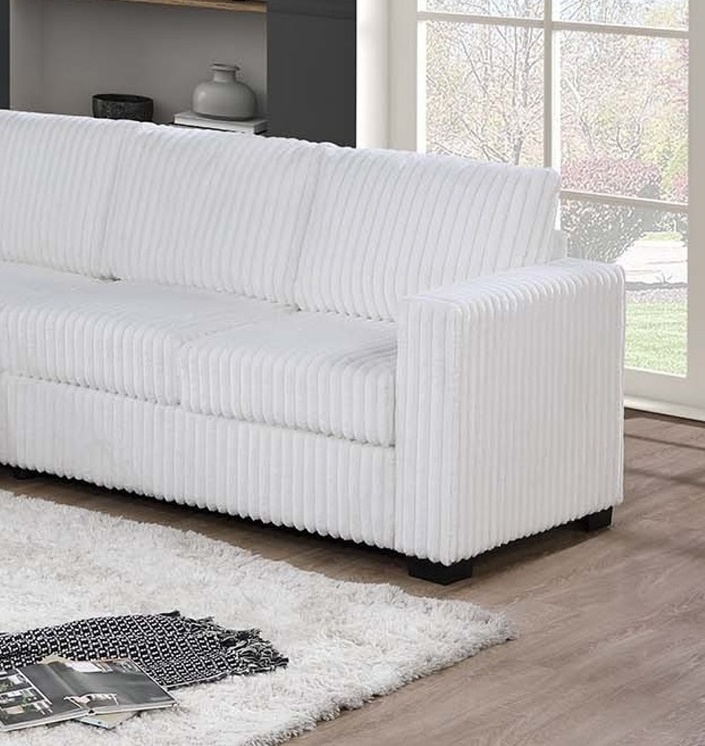 Elegant 4-Pc Sectional Set Milk One Arm Loveseat Corner Wedge Armless Chair Corduroy Upholstered L-Shaped Plush Couch
