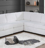 Elegant 4-Pc Sectional Set Milk One Arm Loveseat Corner Wedge Armless Chair Corduroy Upholstered L-Shaped Plush Couch
