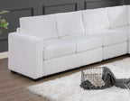 Elegant 4-Pc Sectional Set Milk One Arm Loveseat Corner Wedge Armless Chair Corduroy Upholstered L-Shaped Plush Couch