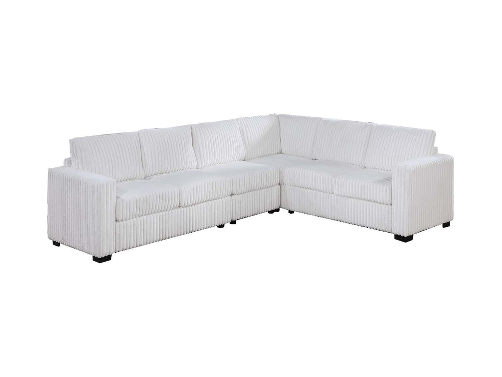 Elegant 4-Pc Sectional Set Milk One Arm Loveseat Corner Wedge Armless Chair Corduroy Upholstered L-Shaped Plush Couch