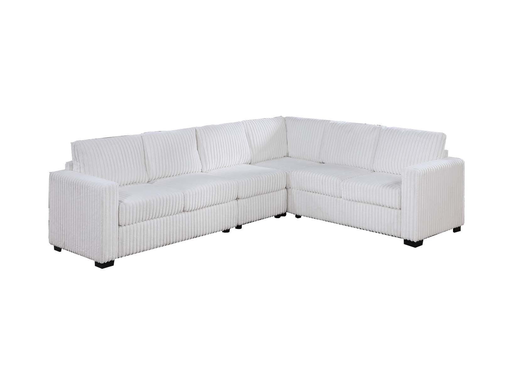Elegant 4-Pc Sectional Set Milk One Arm Loveseat Corner Wedge Armless Chair Corduroy Upholstered L-Shaped Plush Couch