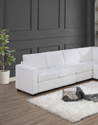 Elegant 4-Pc Sectional Set Milk One Arm Loveseat Corner Wedge Armless Chair Corduroy Upholstered L-Shaped Plush Couch