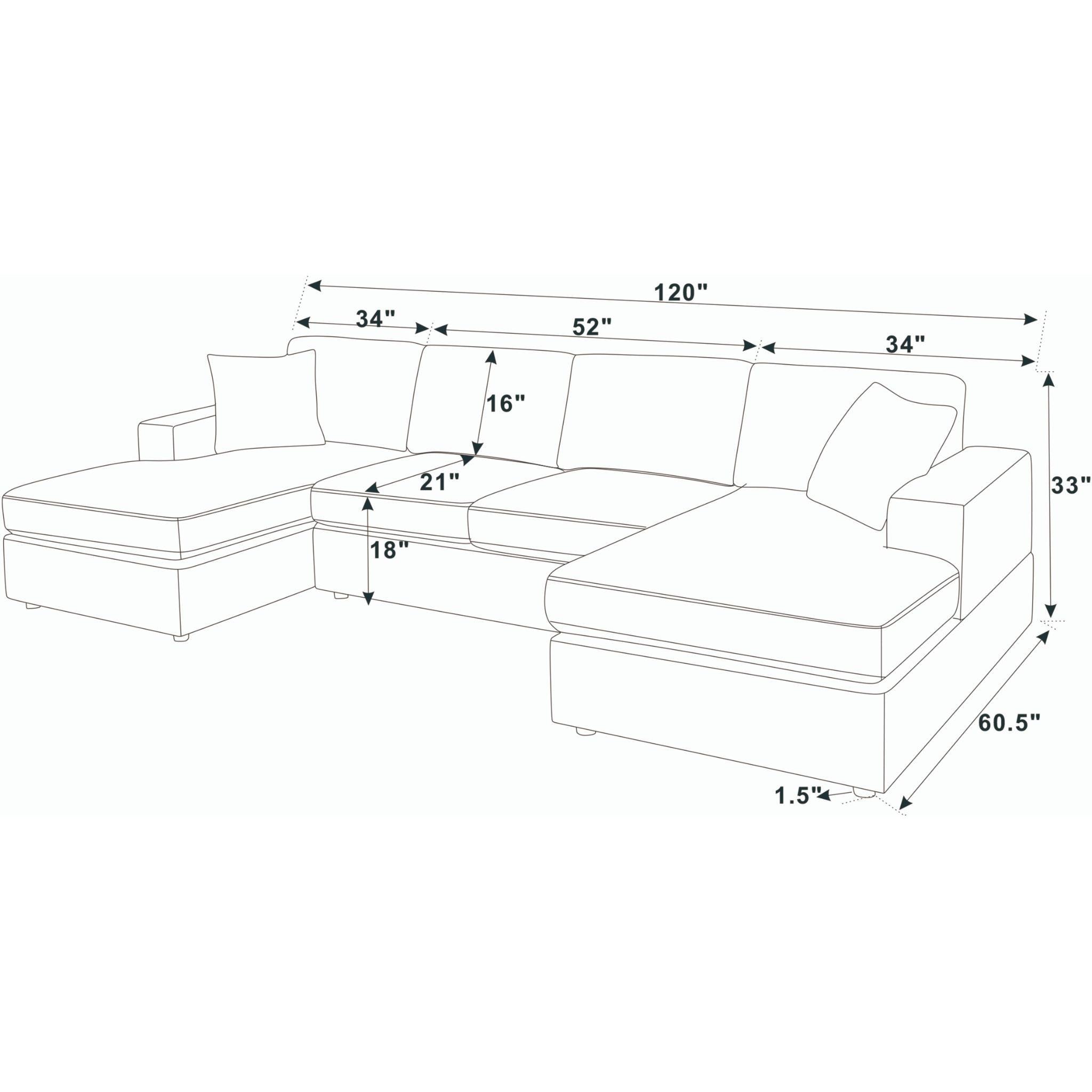 3-Piece Corduroy Double-Chaise Sectional Sofa – Cream