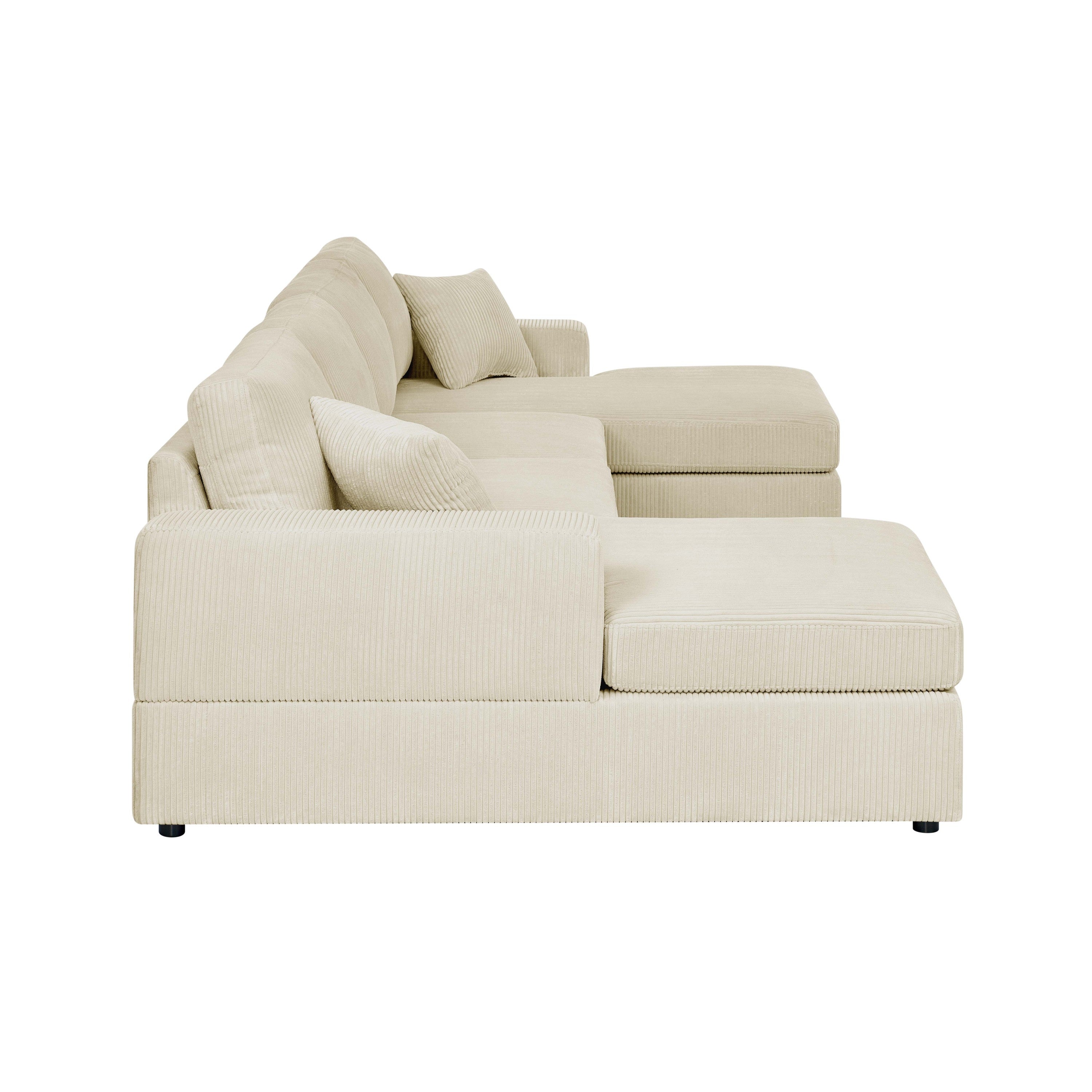 3-Piece Corduroy Double-Chaise Sectional Sofa – Cream