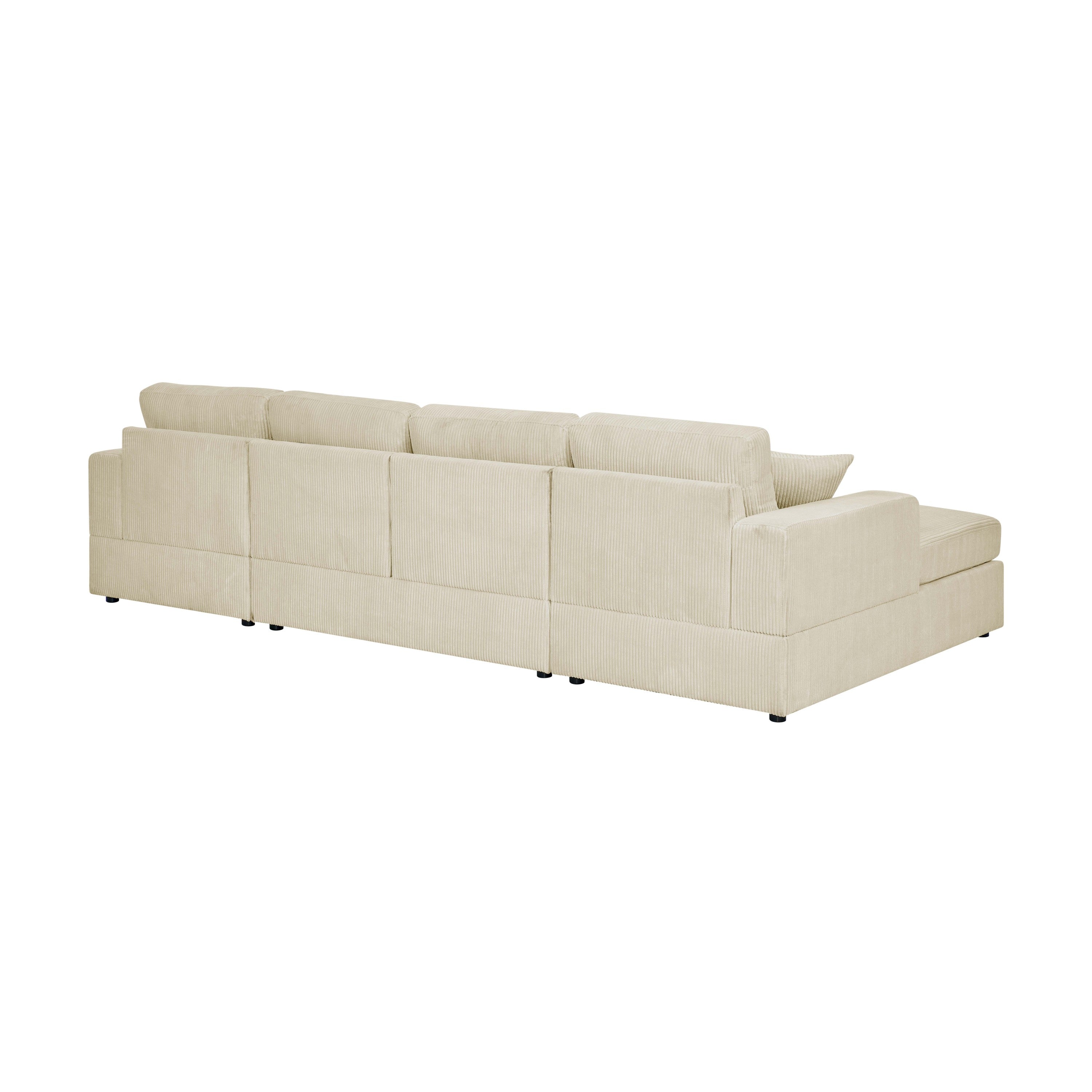 3-Piece Corduroy Double-Chaise Sectional Sofa – Cream