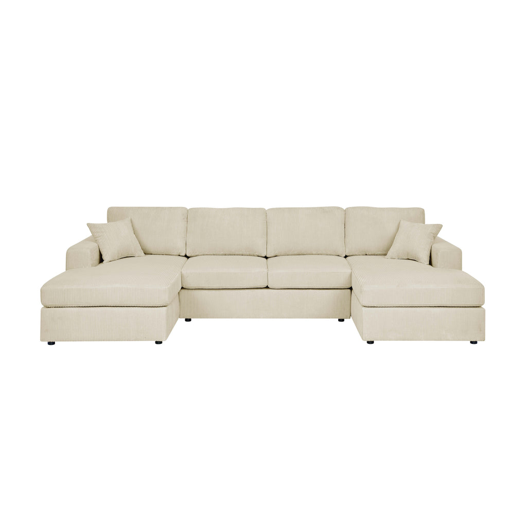 3-Piece Corduroy Double-Chaise Sectional Sofa – Cream