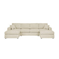 3-Piece Corduroy Double-Chaise Sectional Sofa – Cream