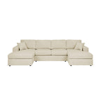 3-Piece Corduroy Double-Chaise Sectional Sofa – Cream