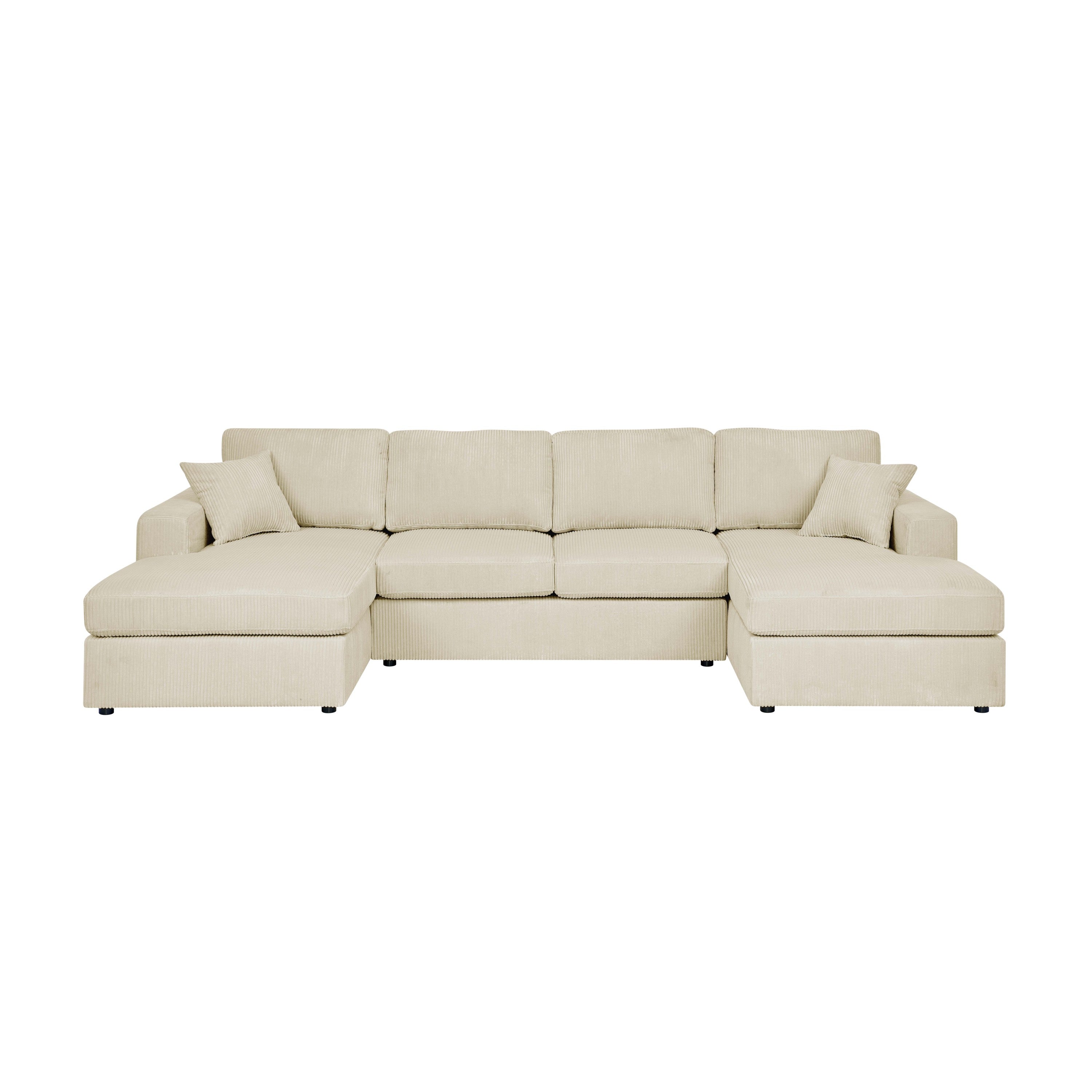 3-Piece Corduroy Double-Chaise Sectional Sofa – Cream