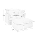 Upholstered Slipcovered Armchair with Ottoman, Deep Seat Armchair W/ Wide Ottoman for Living Room, Armchair Sets with Large Soft Pillows(Set of 2), Cream Corduroy Fabric