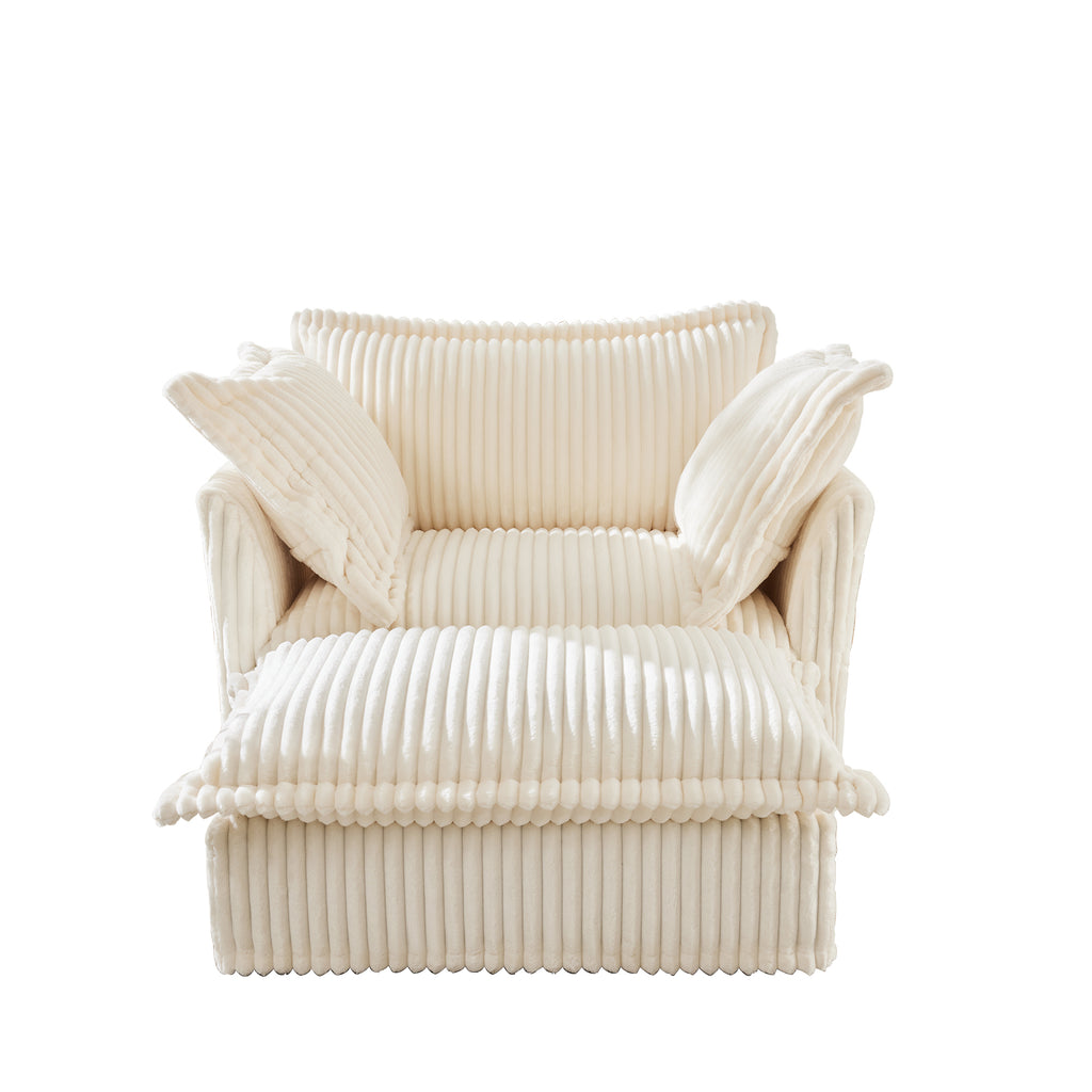 Upholstered Slipcovered Armchair with Ottoman, Deep Seat Armchair W/ Wide Ottoman for Living Room, Armchair Sets with Large Soft Pillows(Set of 2), Cream Corduroy Fabric