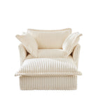 Upholstered Slipcovered Armchair with Ottoman, Deep Seat Armchair W/ Wide Ottoman for Living Room, Armchair Sets with Large Soft Pillows(Set of 2), Cream Corduroy Fabric