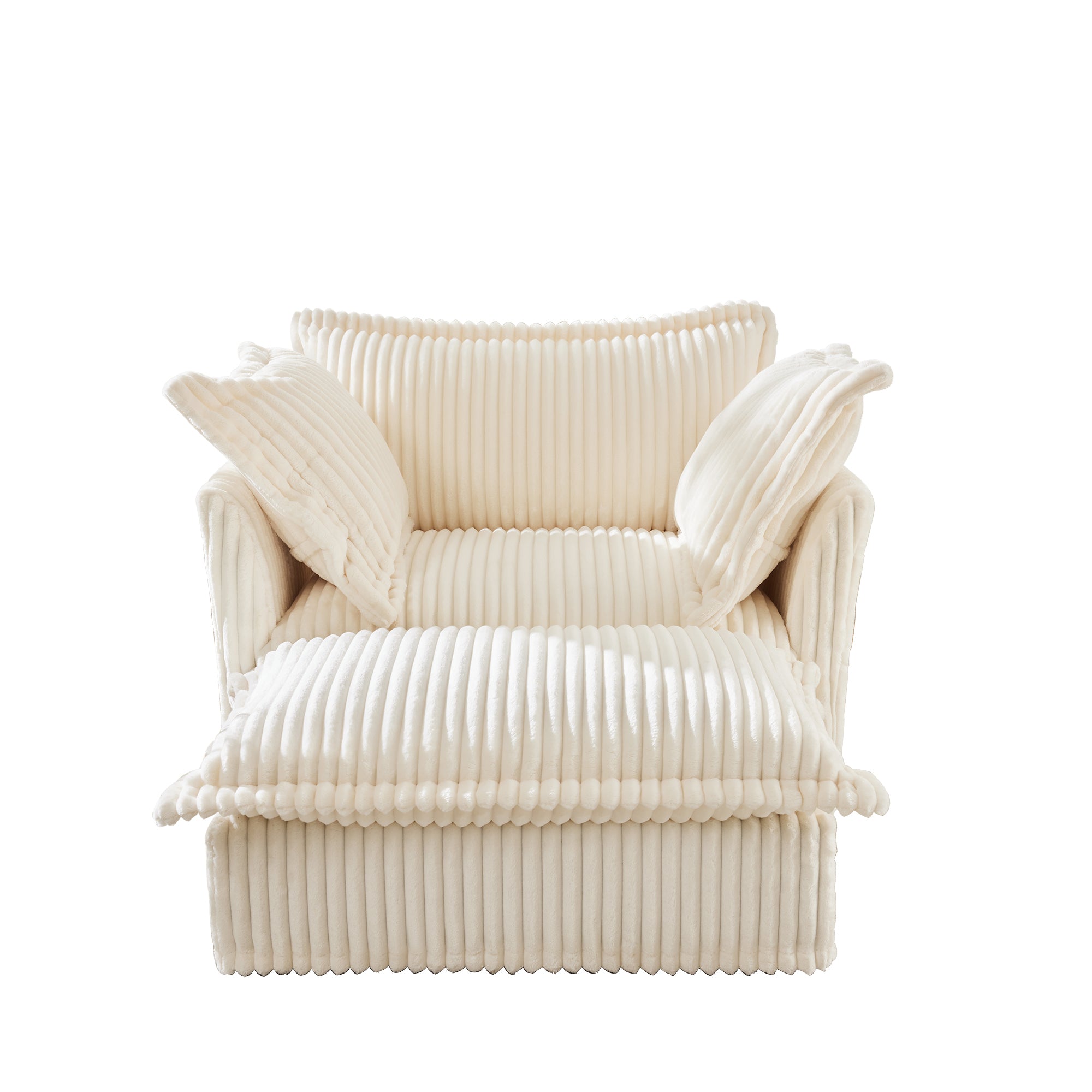 Upholstered Slipcovered Armchair with Ottoman, Deep Seat Armchair W/ Wide Ottoman for Living Room, Armchair Sets with Large Soft Pillows(Set of 2), Cream Corduroy Fabric