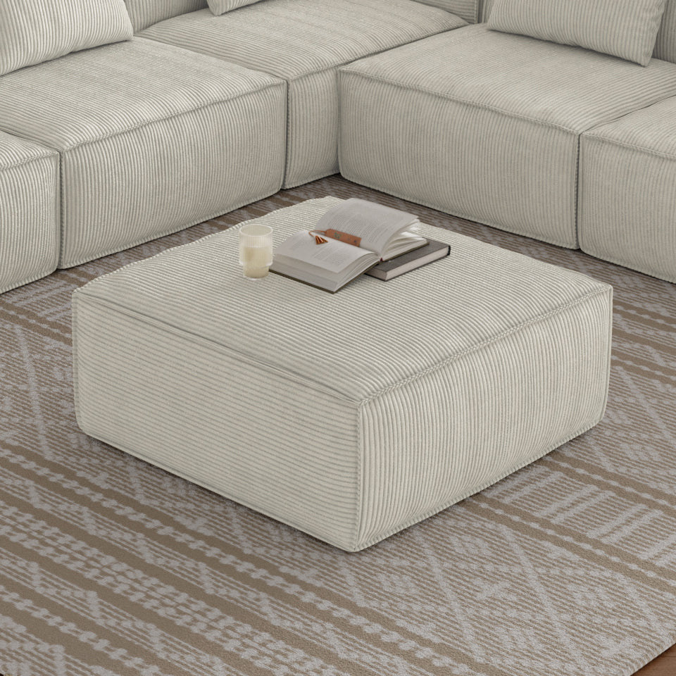 Sectional Sofa Ottoman with Storage, Cream