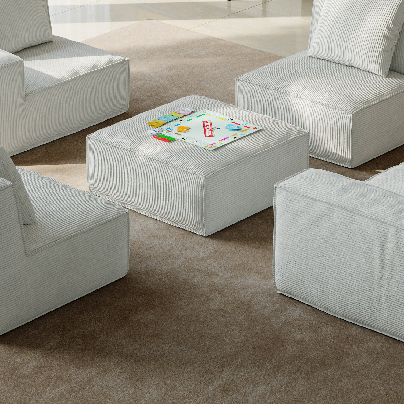 Sectional Sofa Ottoman with Storage, Cream