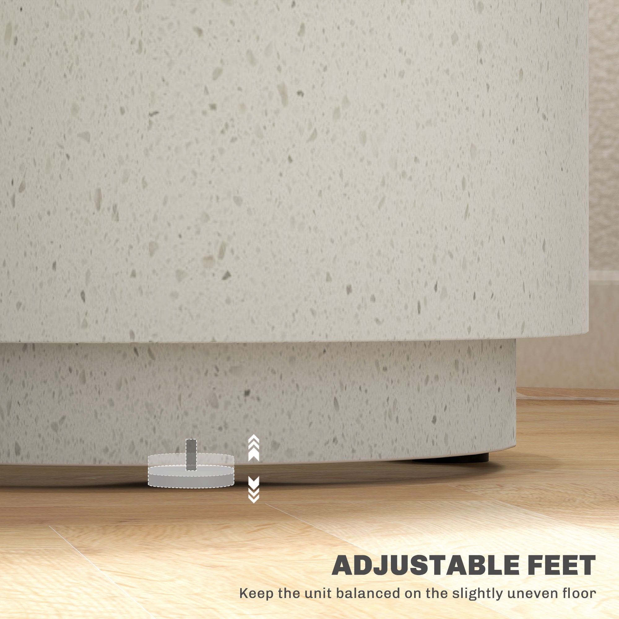 HOMCOM Round Side Table, Lightweight Accent Table with Terrazzo Finish, End Table with 4 Adjustable Feet for Indoor, Outdoor, Cream White