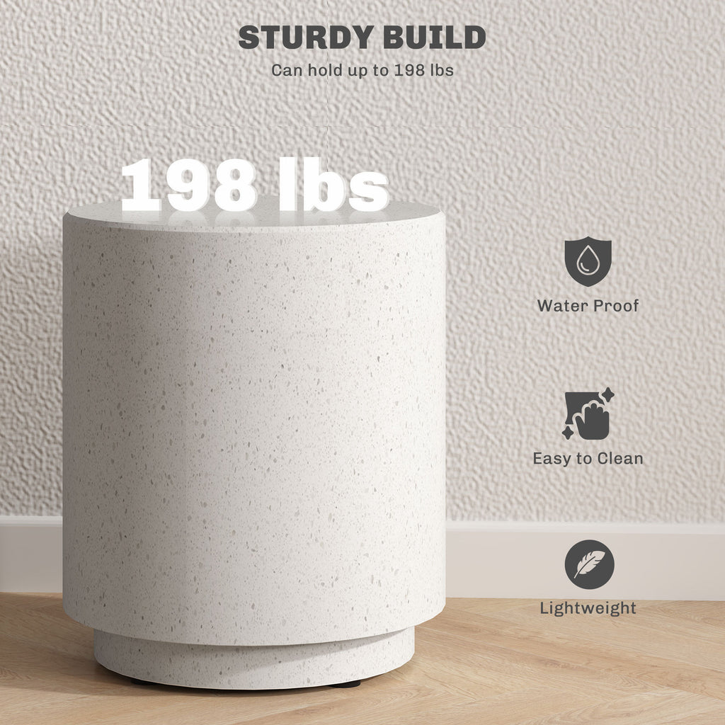 HOMCOM Round Side Table, Lightweight Accent Table with Terrazzo Finish, End Table with 4 Adjustable Feet for Indoor, Outdoor, Cream White