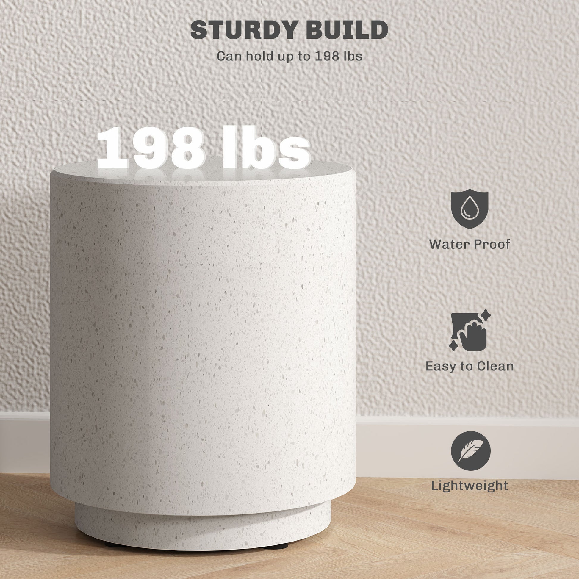 HOMCOM Round Side Table, Lightweight Accent Table with Terrazzo Finish, End Table with 4 Adjustable Feet for Indoor, Outdoor, Cream White