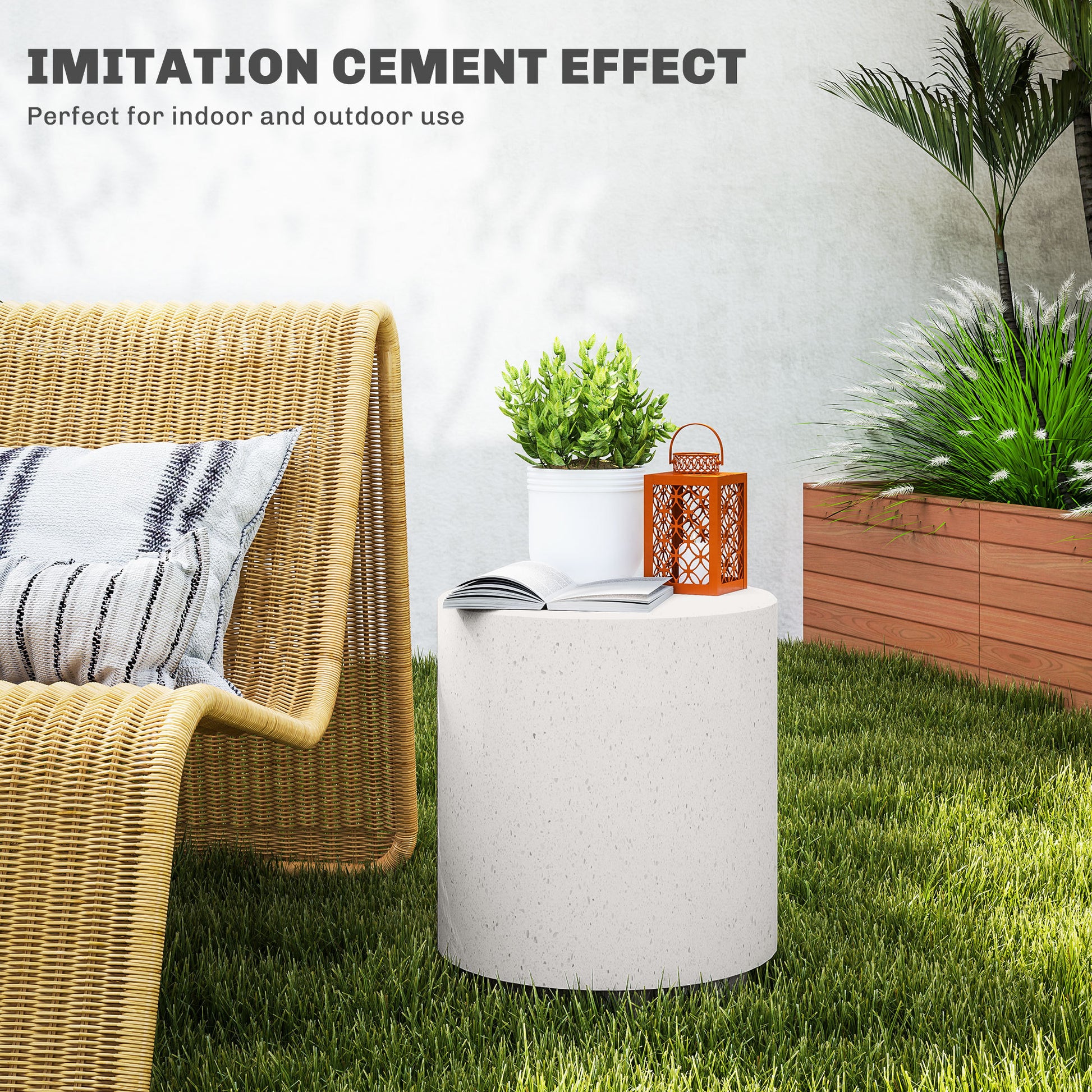 HOMCOM Round Side Table, Lightweight Accent Table with Terrazzo Finish, End Table with 4 Adjustable Feet for Indoor, Outdoor, Cream White