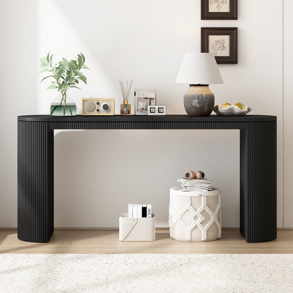 U_STYLE Curved Design Console Table with Unique Vertical Stripe Design ,Suitable for Living Room,Study and Entrance