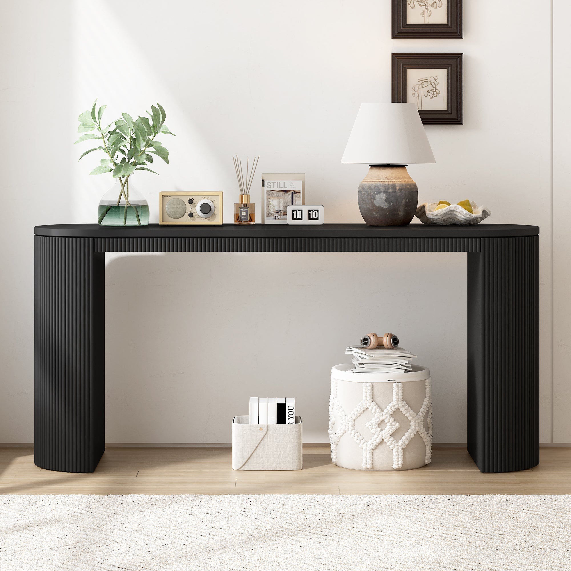 U_STYLE Curved Design Console Table with Unique Vertical Stripe Design ,Suitable for Living Room,Study and Entrance