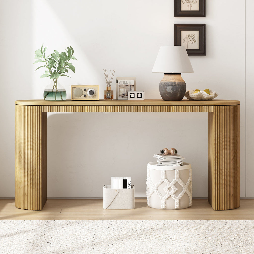 U_STYLE Curved Design Console Table with Unique Vertical Stripe Design ,Suitable for Living Room,Study and Entrance