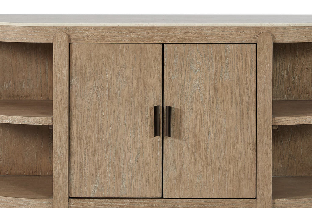 Curved 2-Door Console Table w/ Marble Top