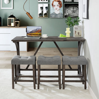 4-Piece Bar Table Set with Power Outlet, Dining Bar Table and Chairs Set,Bar Table Set with 3 Padded Stools for Living Room, Dining Room, Game Room, Dark Gray