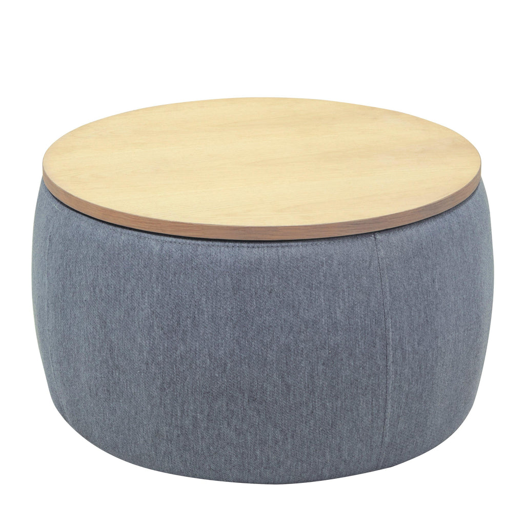 Elegant Dark Grey Round Storage Ottoman with Dual Function.