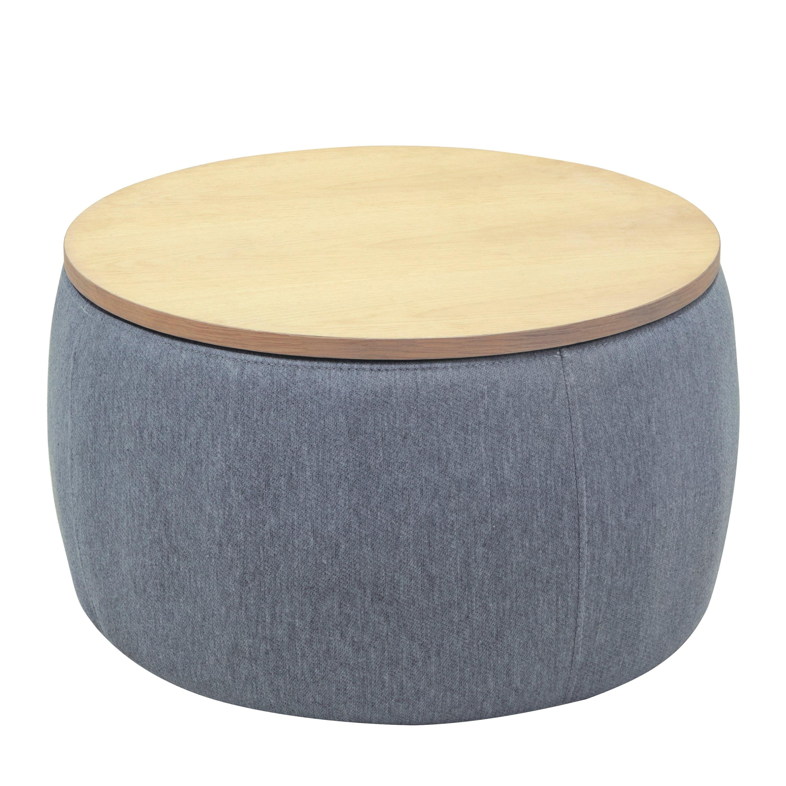 Elegant Dark Grey Round Storage Ottoman with Dual Function.