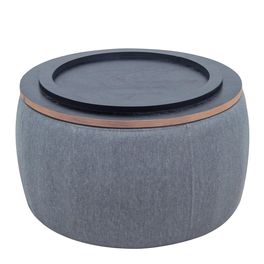 Elegant Dark Grey Round Storage Ottoman with Dual Function.