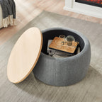 Elegant Dark Grey Round Storage Ottoman with Dual Function.