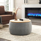 Elegant Dark Grey Round Storage Ottoman with Dual Function.