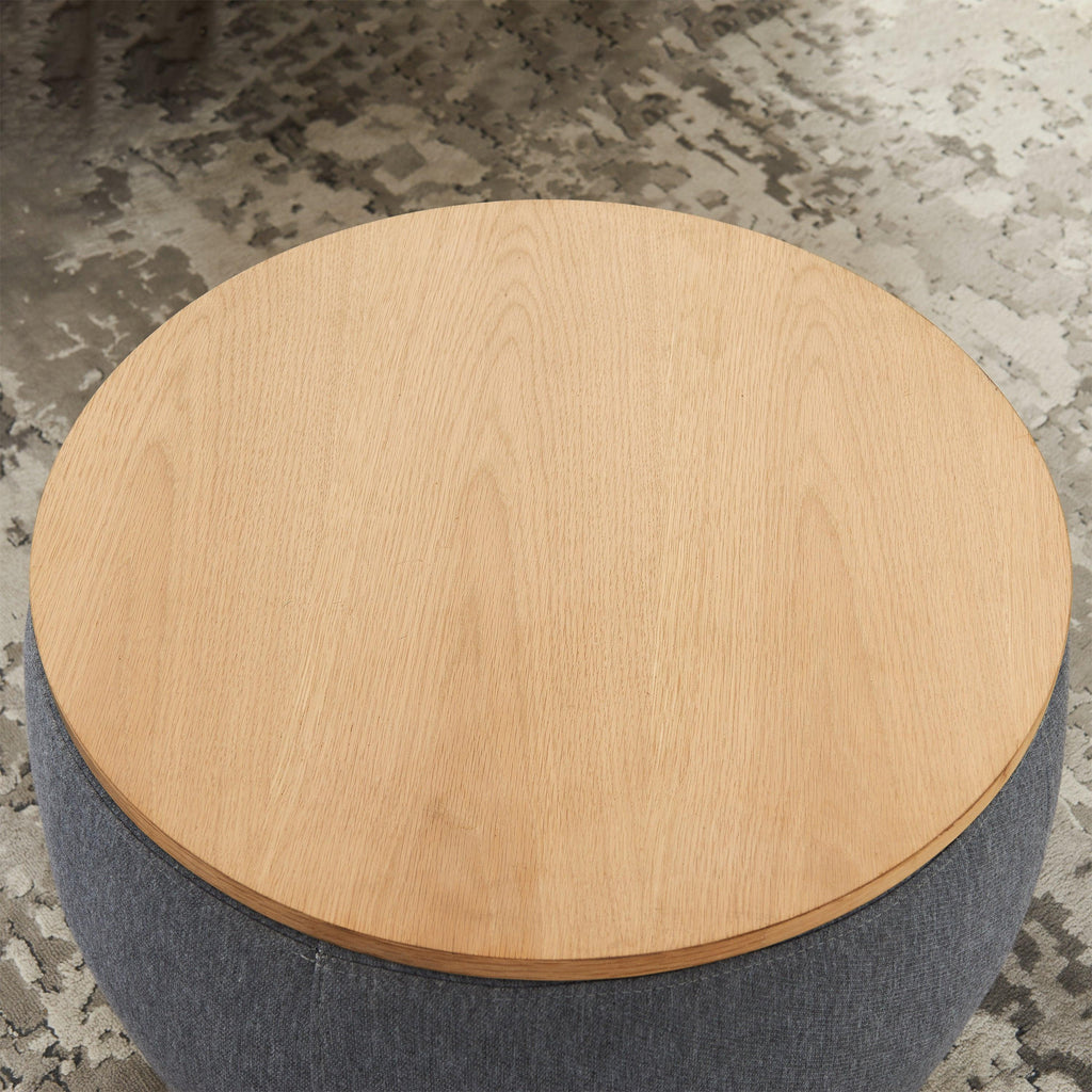 Elegant Dark Grey Round Storage Ottoman with Dual Function.