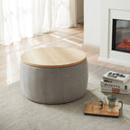 Elegant Dark Grey Round Storage Ottoman with Dual Function.
